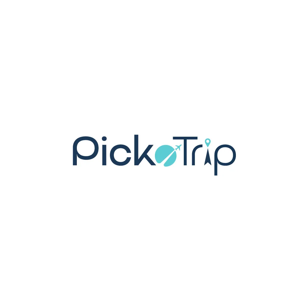 PickoTrip wordmark logo with airplane and pin globe