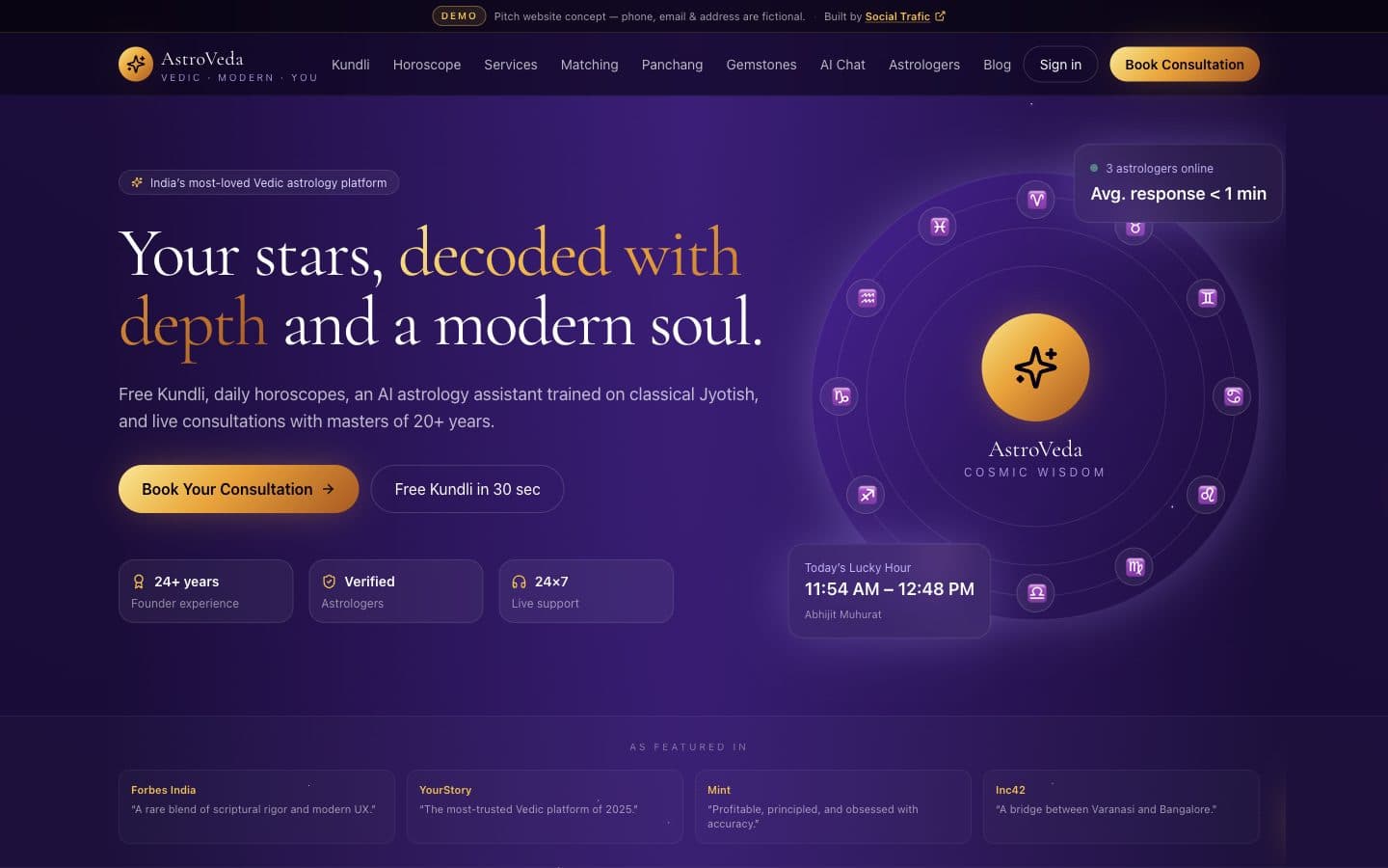 Astrology website template preview — AstroVeda by Socialtrafic