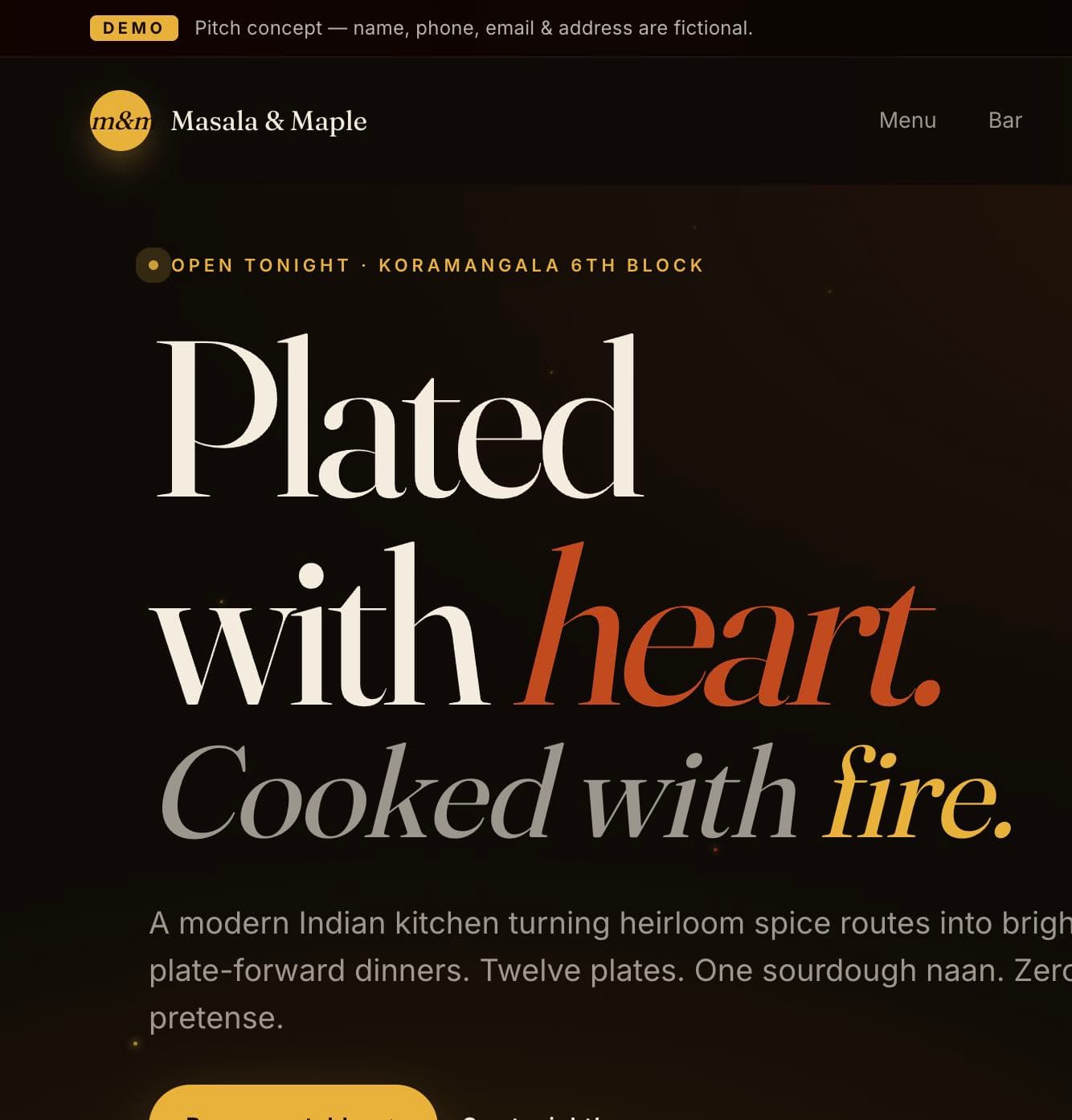 Restaurant website template preview — Masala & Maple by Socialtrafic
