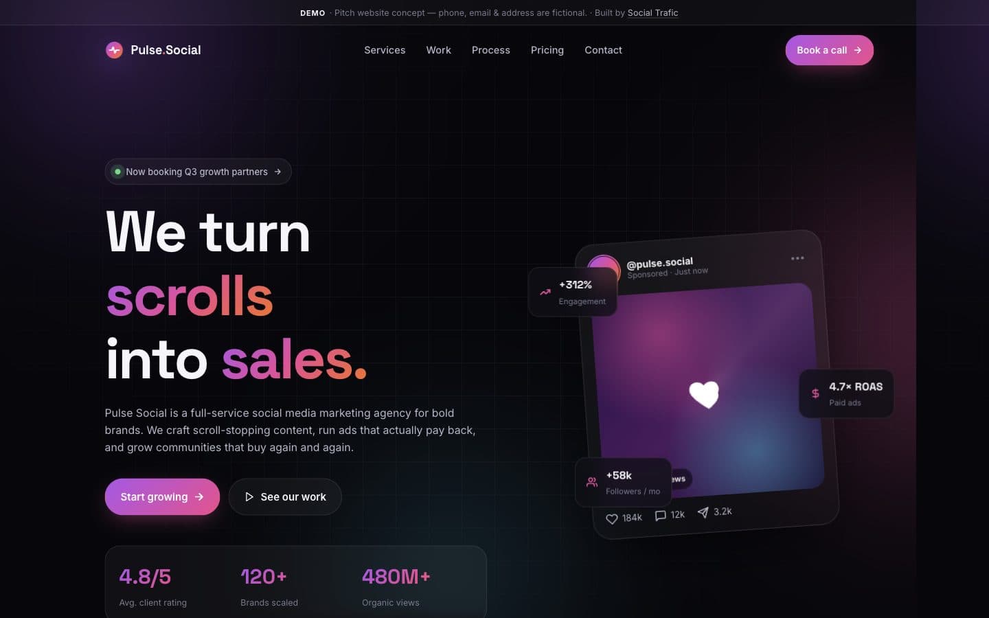 Social agency website template preview — Pulse Social by Socialtrafic