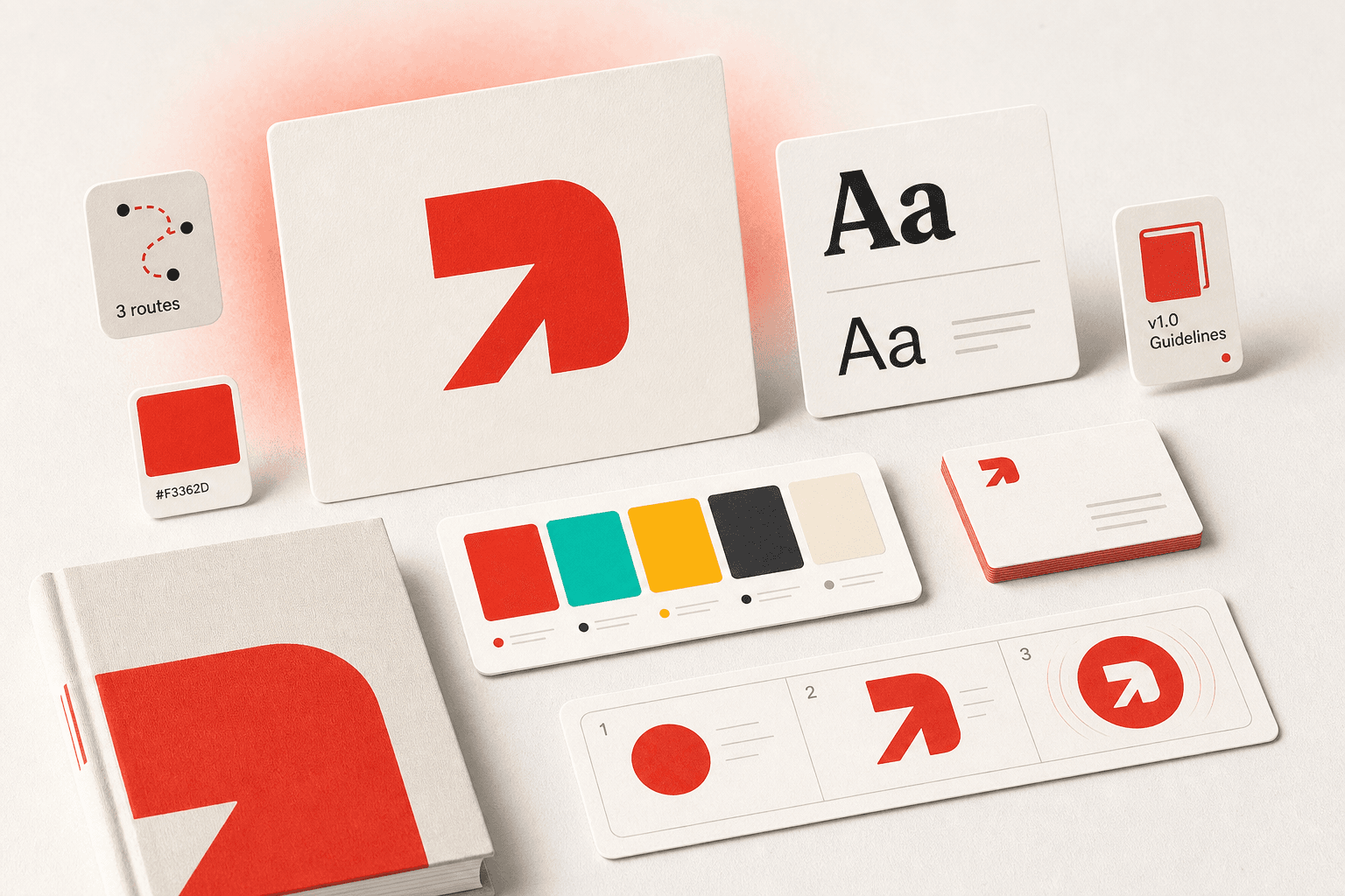 Branding — illustration showing the workspace, dashboards and assets we typically deliver