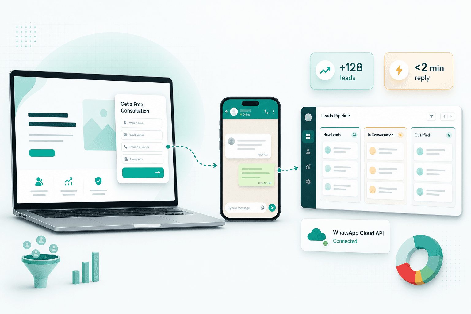 Lead generation — illustration showing the workspace, dashboards and assets we typically deliver