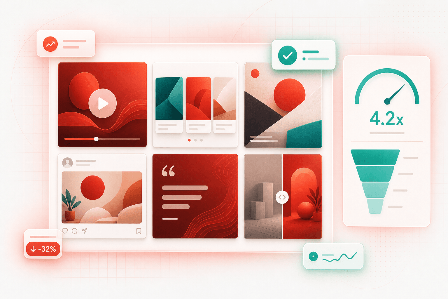 Meta ads — illustration showing the workspace, dashboards and assets we typically deliver