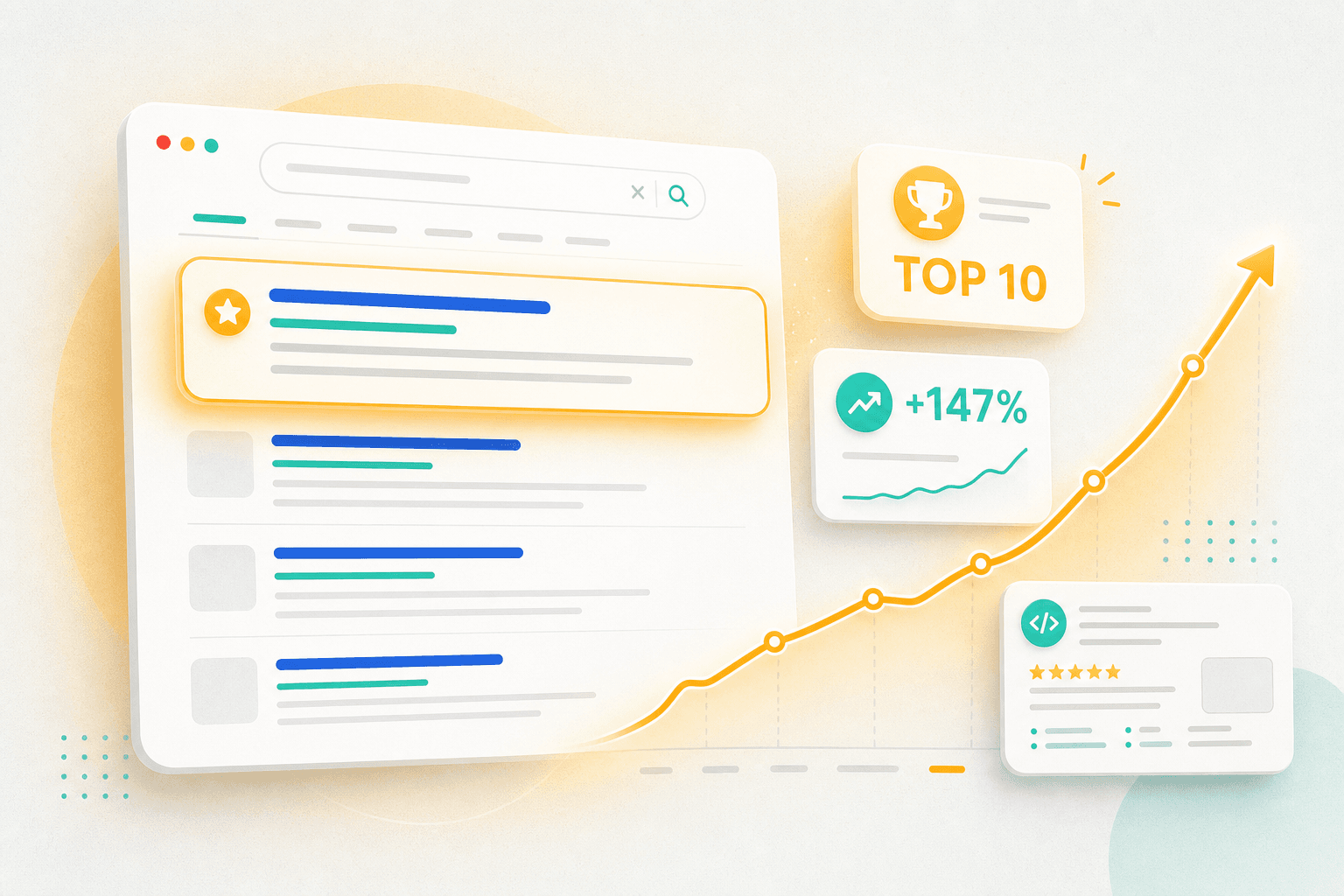 SEO — illustration showing the workspace, dashboards and assets we typically deliver