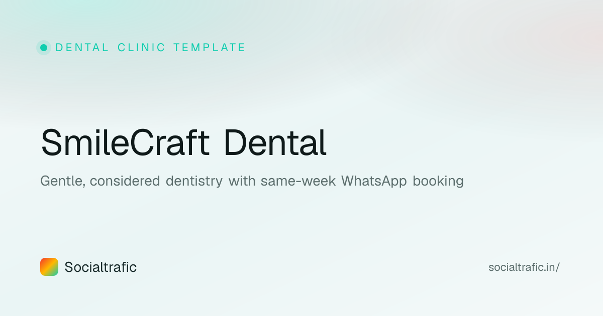 Dental clinic website template preview — SmileCraft Dental by Socialtrafic